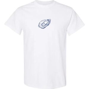 white cotton t-shirt with blue oyster